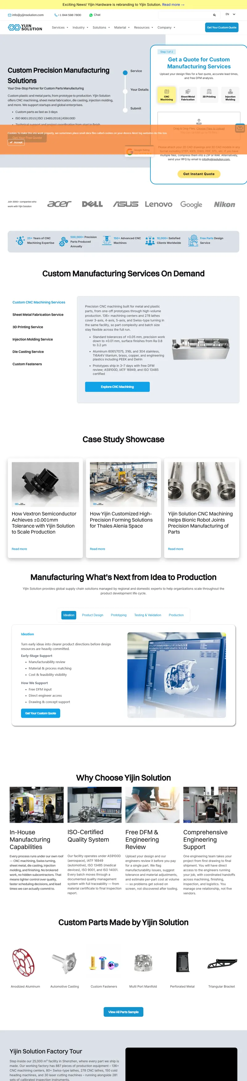 China CNC Machining & Custom Manufacturing | Yijin Solution 網頁長截圖