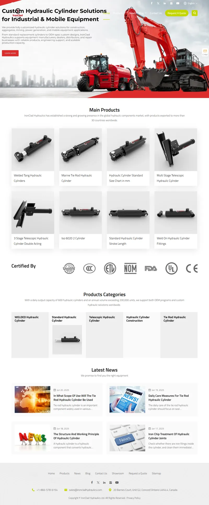 Welded Hydraulic Cylinder Manufacturers, Standard Hydraulic Cylinder Suppliers, Telescopic Hydraulic Cylinder Factory - IronClad Hydraulics Ltd 網頁長截圖