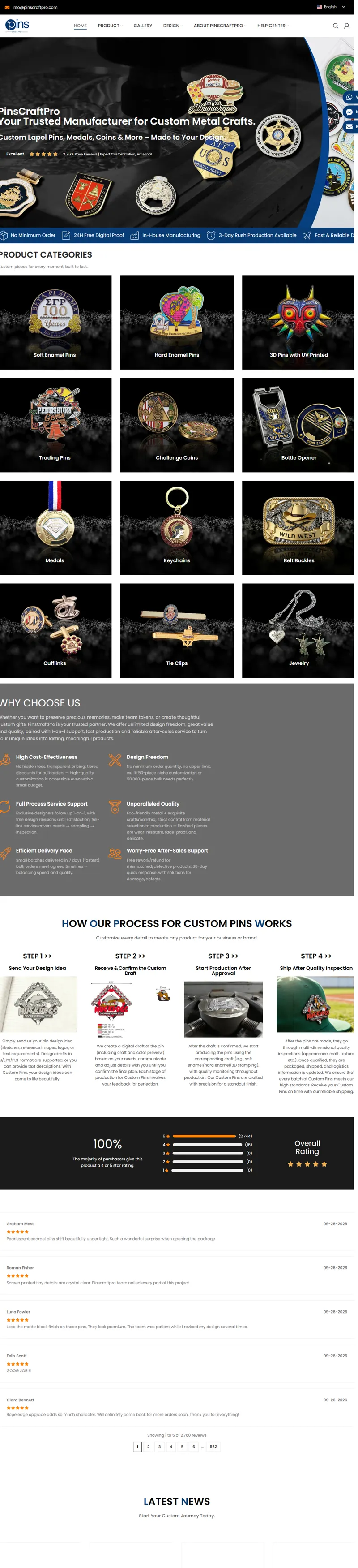 Custom Pins, Coins & Medals Manufacturer | PinsCraftPro 網頁長截圖