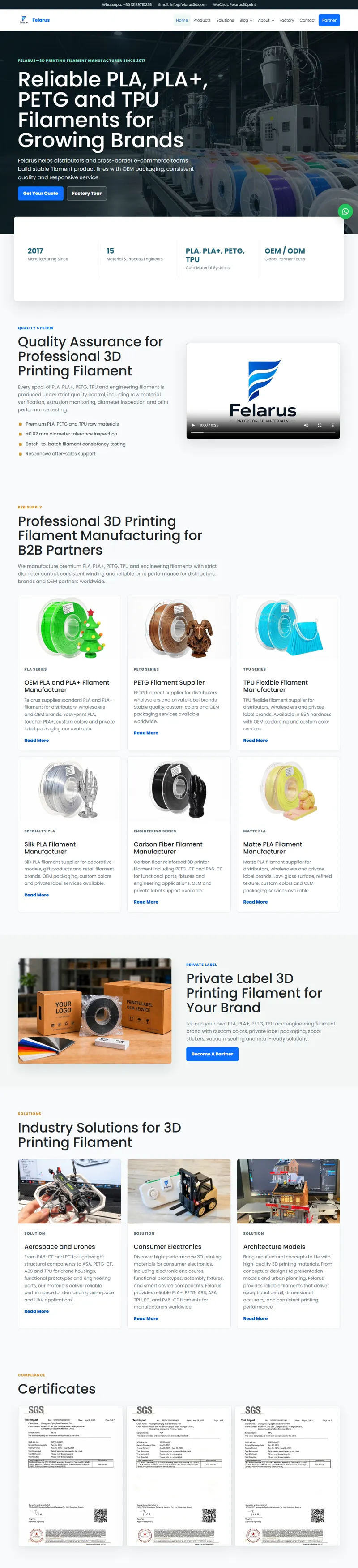 Felarus | OEM & Private Label 3D Printing Filament Manufacturer | Felarus3D 網頁長截圖