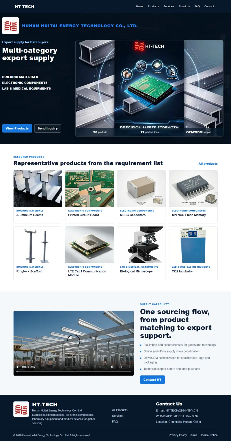 HT Export Supply | Building Materials, Electronic Components, Lab & Medical Instruments 網頁長截圖